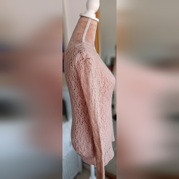 Lauren Conrad~Beige Open Knit Sweater w/ Bow-Back Detail (Soft Neutral) - Picture 6 of 13